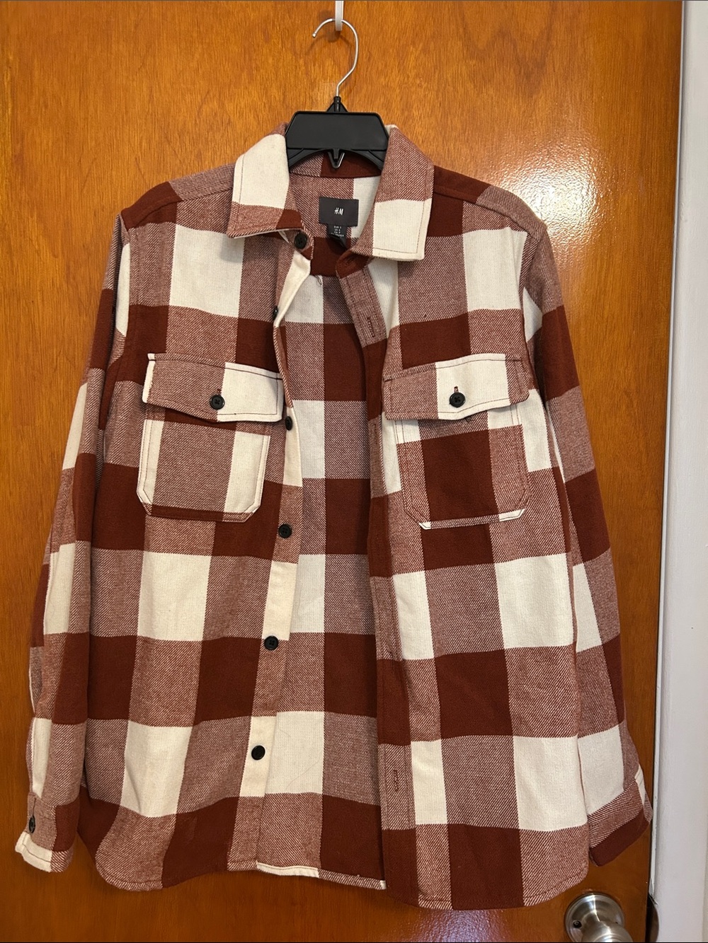 H&M Red & Cream Plaid Flannel Shacket